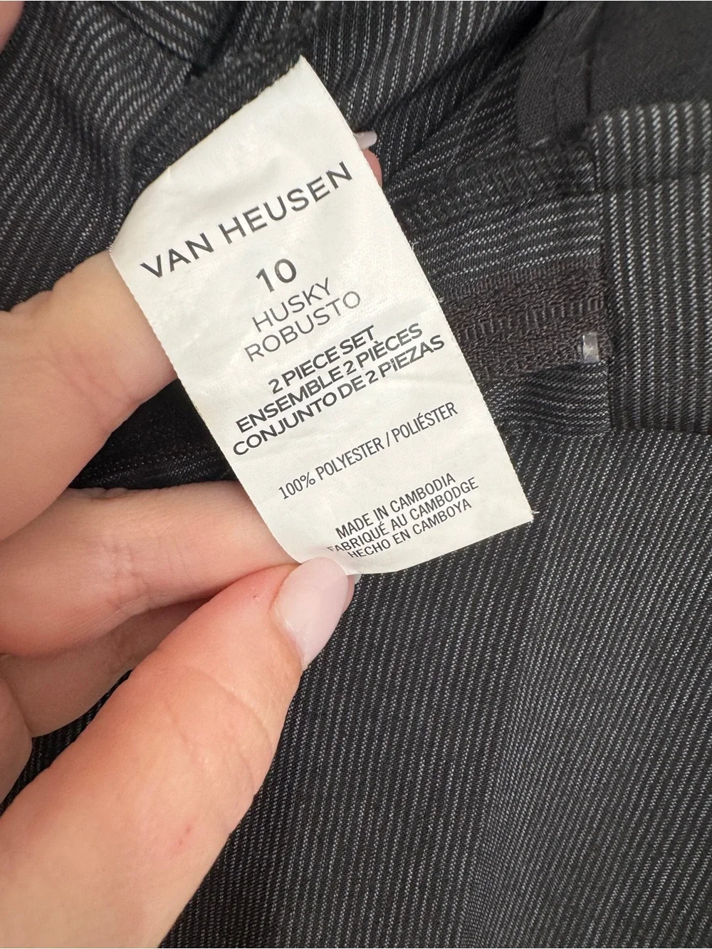 Van Heusen Boys 10 Husky Black Gray Striped 2 Pc Suit Jacket Pants Set